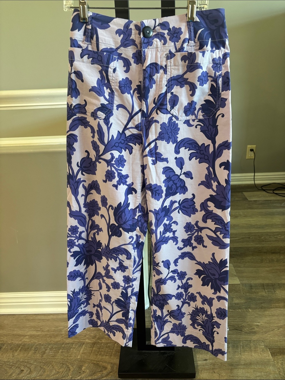 Anthropologie Floral Colette Cropped Pants in Lavender and Royal Blue